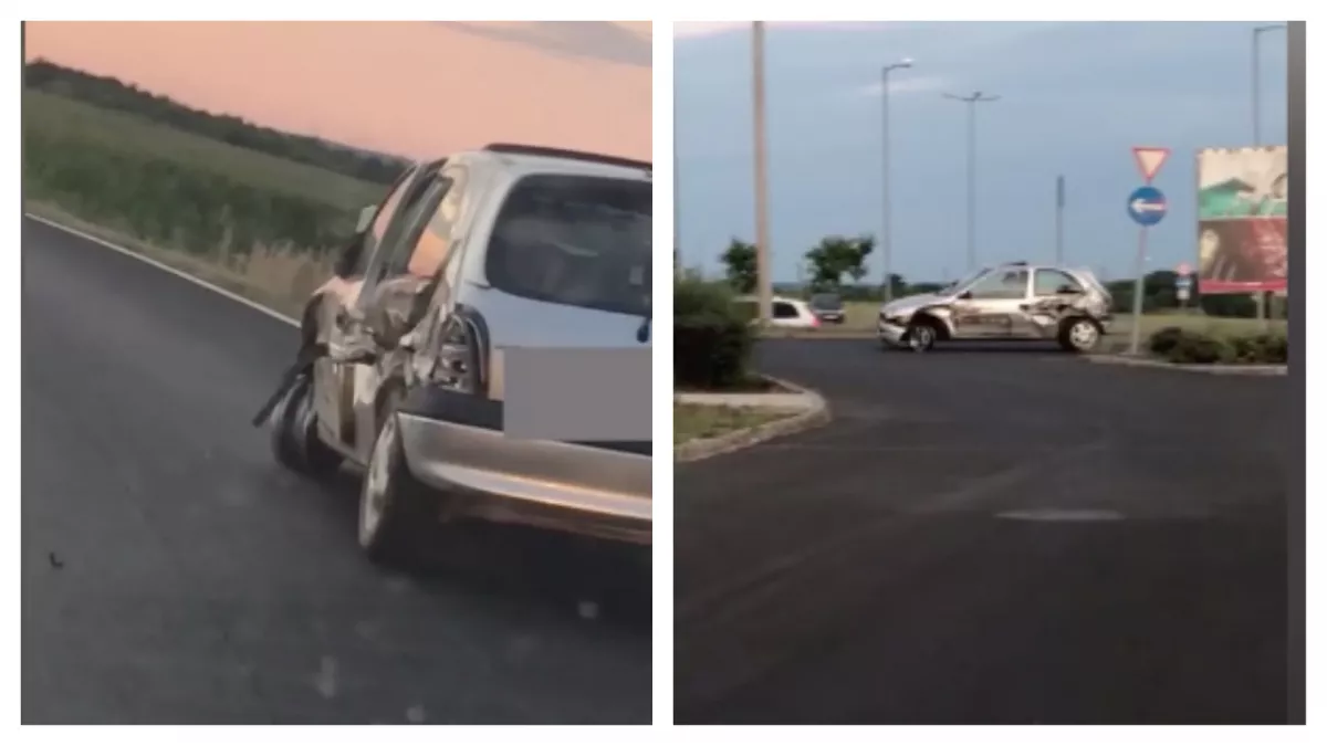 Kitört kerékkel, félig letarolva is vásárolni ment az Opel Corsa-s az M0-ásnál! - Videó