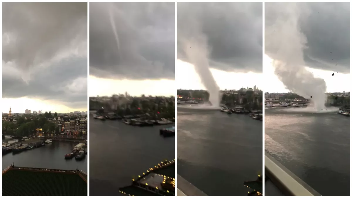 Pusztító: 1 perc alatt csapott le a tornádó Amszterdam belvárosában! - Videó