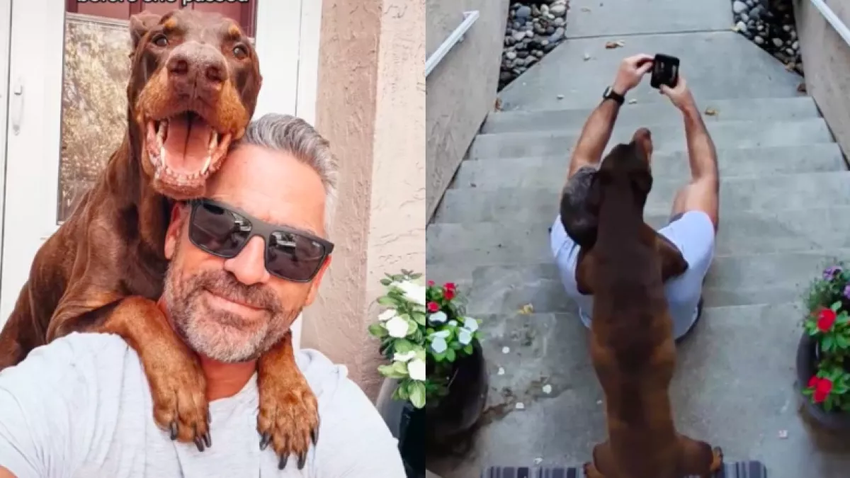 Térfigyelő rögzítette, hogy szelfizik a kutyájával, nem sokkal később drámai dolog történt - Videó