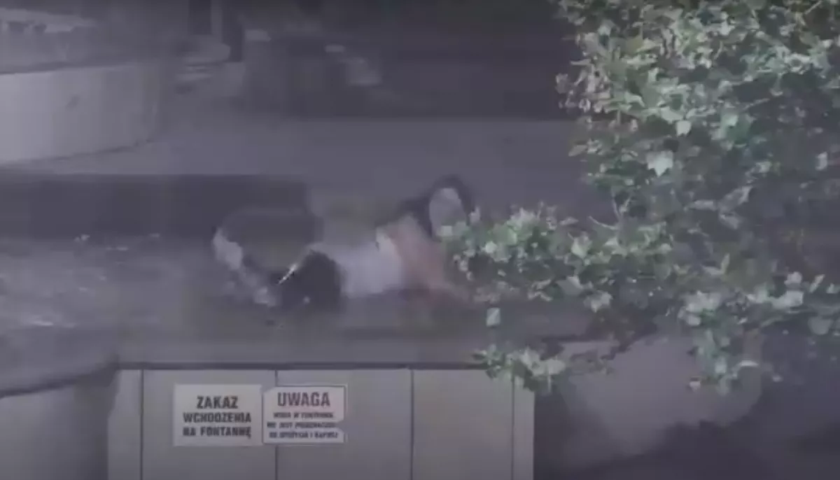 Térfigyelő rögzítette: szökőkútba csalogatta a férfiakat az ittasan fürdőző nő a belvárosban - Videó