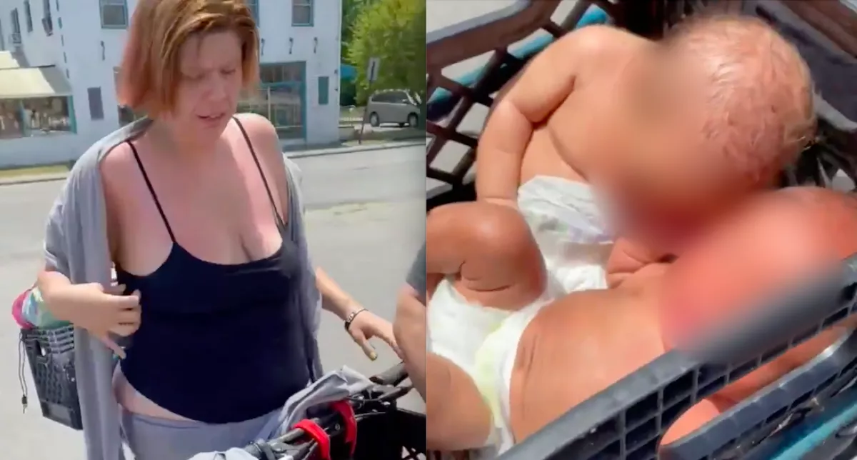 Hátborzongató videó: műanyag kosárba tette az újszülötteket az anya, úgy tekert velük a rekkenő hőségben