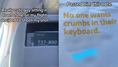 Szalvétára írt üzenetet a lány a repülőn az előtte ülő helyes srácnak: a fiú válasza letarolja a világot - Videó