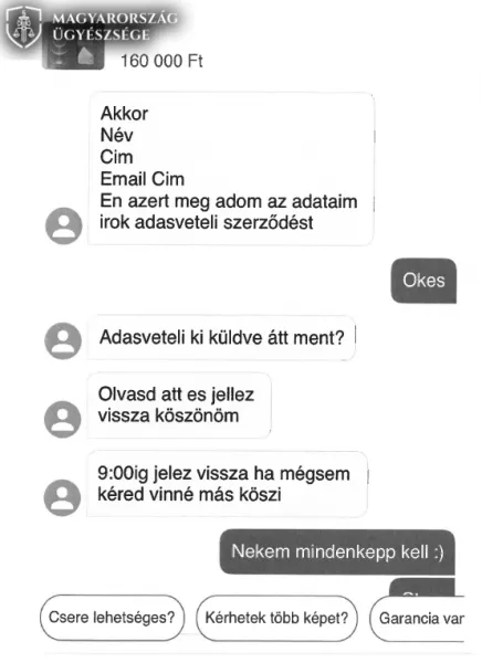 csalás adásvétel hirdetés utalás ügyészség