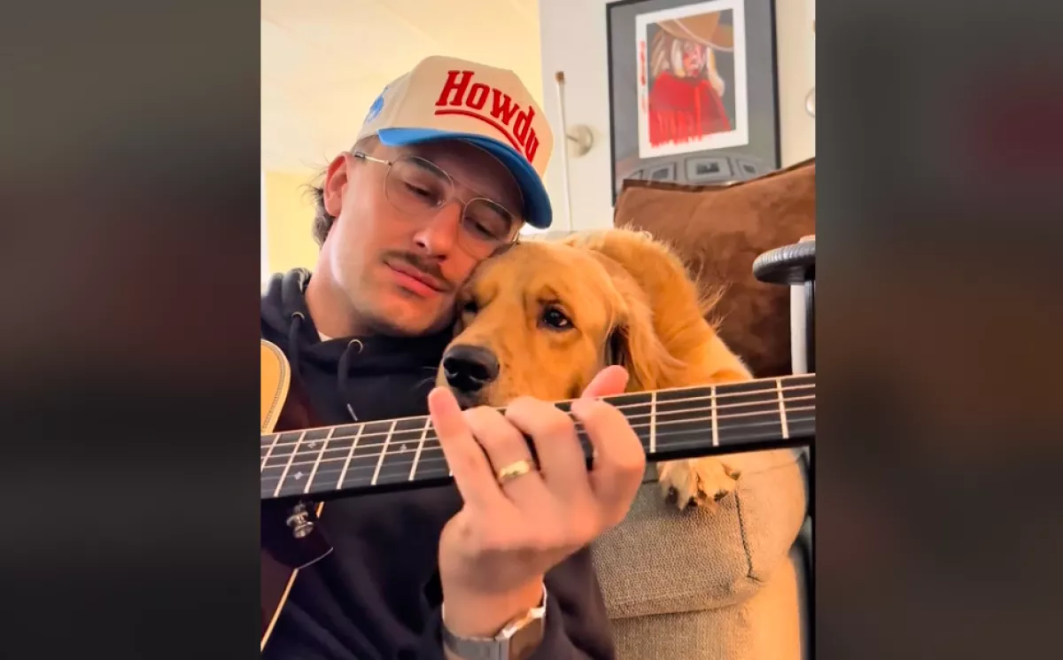 Amit ez a golden retriever tesz, miközben Levi gitározik, sokakat megérint - Videók