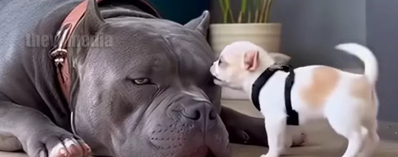 Ugatja a csivava kölyök a pitbullt: amit a harcikutya hirtelen tesz, felrobbantja az internetet - Videó